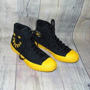 CONVERSE Chuck Taylor All Star High Black/Amarillo Smiley Face Sneakers Womens 9